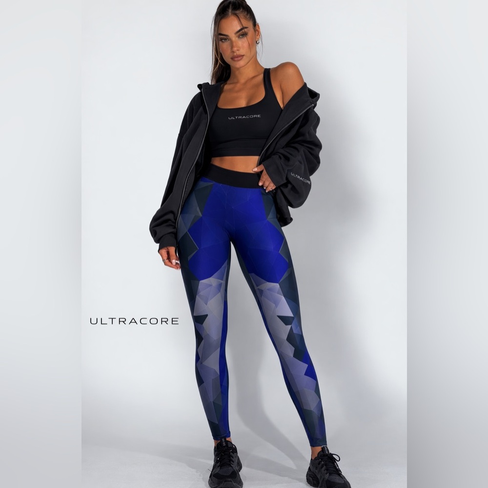 Ultracor Blue Geometric Print High Rise Performance Leggings L